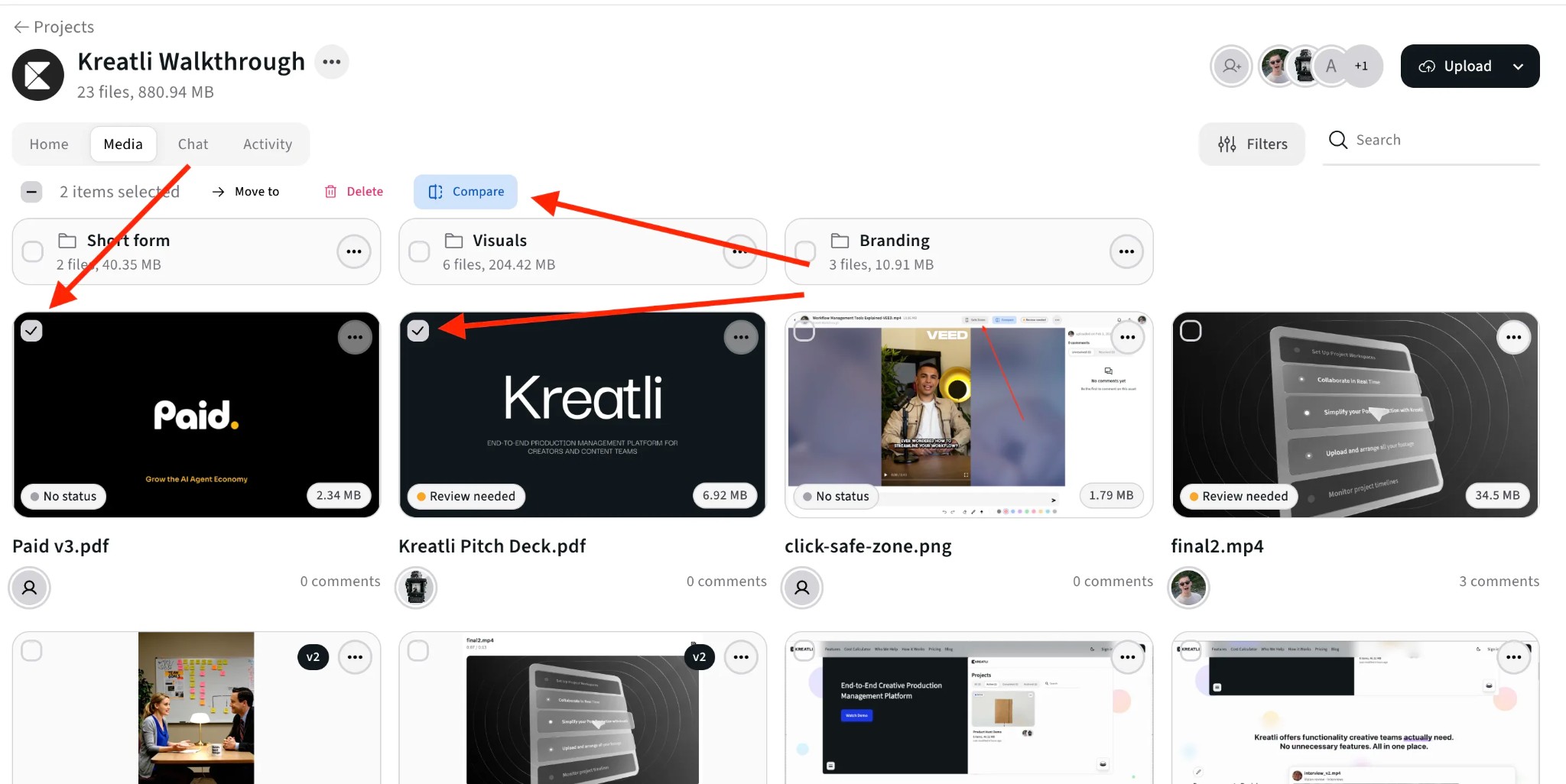 Select two documents in Media view and click Compare in Kreatli