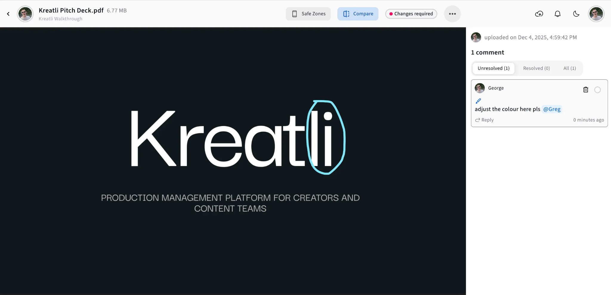 Feedback and annotations on PDF in Kreatli